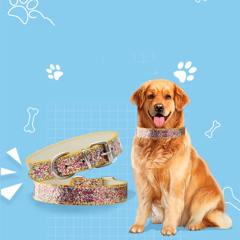 Retractable Pet Collar with Shiny Diamond Design
