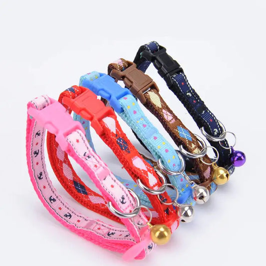 Fashion Print Dog Collar with Bell and Patch Design