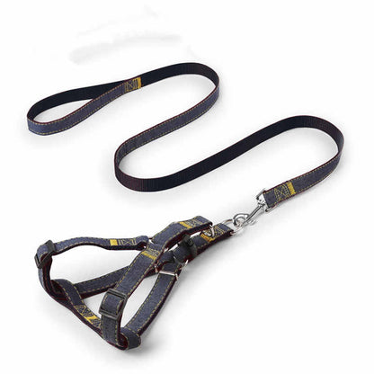 Denim Pet Leash with Wear-Resistant Chest Strap