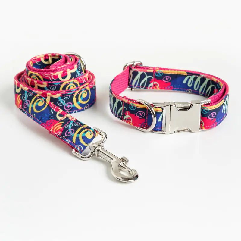 Red Graffiti Pet Collar and Leash Set