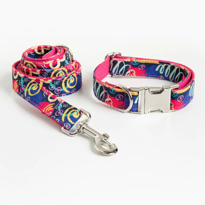 Red Graffiti Pet Collar and Leash Set