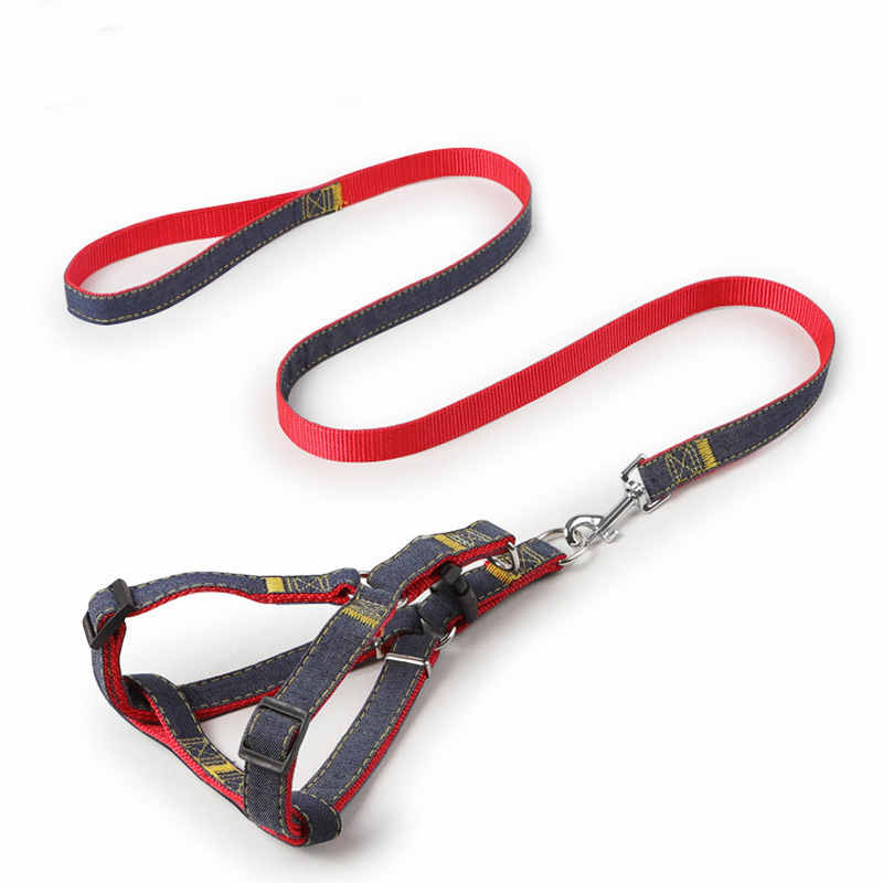 Denim Pet Leash with Wear-Resistant Chest Strap
