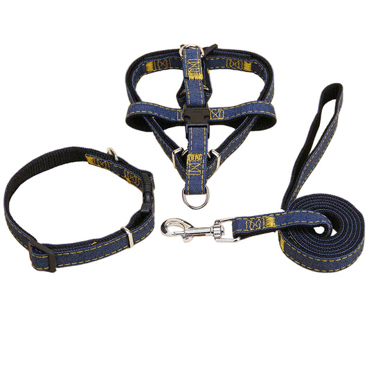 Denim Pet Leash with Wear-Resistant Chest Strap